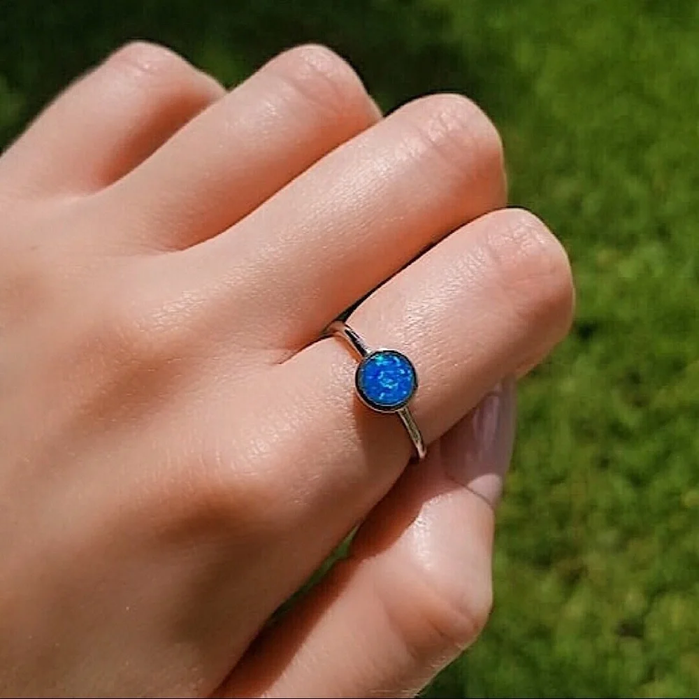 Sterling Silver Round Opal Ring
